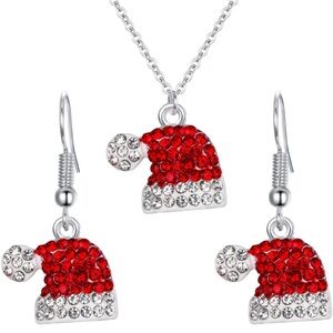 Festive Red and Silver Santa Hat Jewelry Set